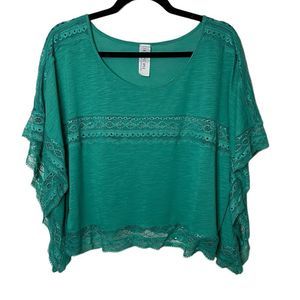 Free People Lace Inset Poncho Crop Blouse